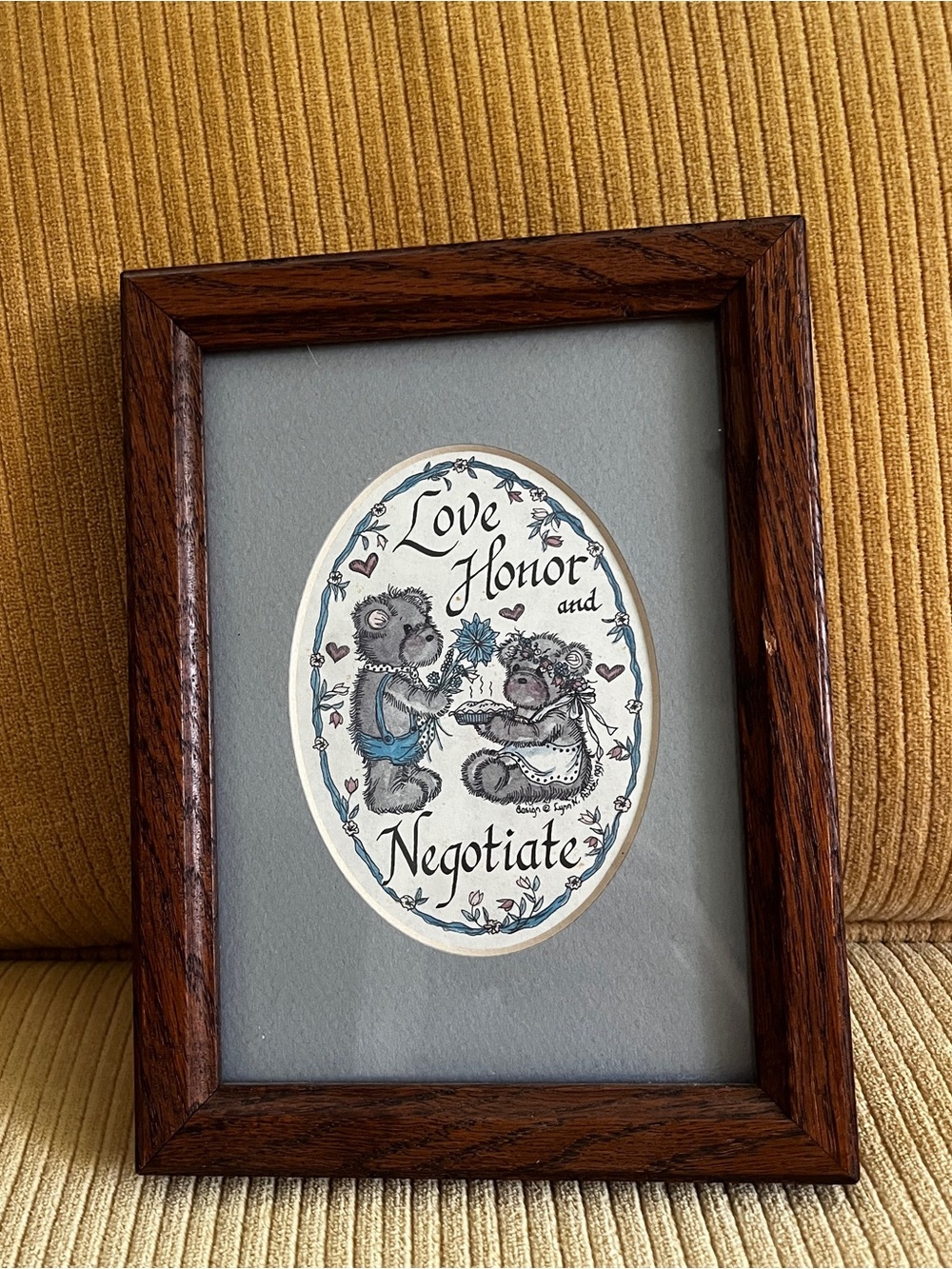 Vintage Parker Framed Print Love Honor 90 Country cottage Teddy Bear calligraphy